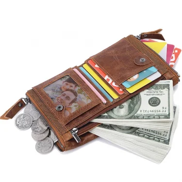 Man Genuine Leather Wallet Luxury Designer Men Purse Card Holder Short Wallets with Zipper Pocket Men’s Money Bag Gift 2