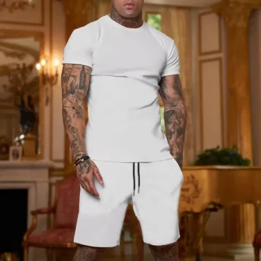 Fashionable and casual summer outdoor sports suit men's breathable T-shirt shorts casual and fashionable two-piece set 3