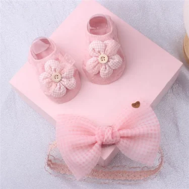 2Pcs/Set Baby Headband Socks Set Lace Flower Newborn Hair Band Floor Socks Photography Props For Baby Girl Hair Accessories 3