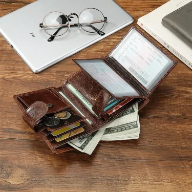 New Brand Men's Wallet RFID 100% Genuine Cow Leather Short Card Holder Man Purse Male Vintage Pocket Wallet For Men 2