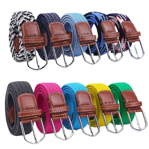 107cm 120cm 130cm Unisex Casual Knitted Pin Buckle Jeans Belt Woven Canvas Elastic Expandable Stretch Belts for Women Men Girdle 1