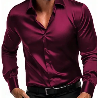 Spring and Autumn Men's Long Sleeve Shirt new Silky Smooth Business Slim Fashion Comfortable Lapel Cardigan Outdoor Casual Shirt 5