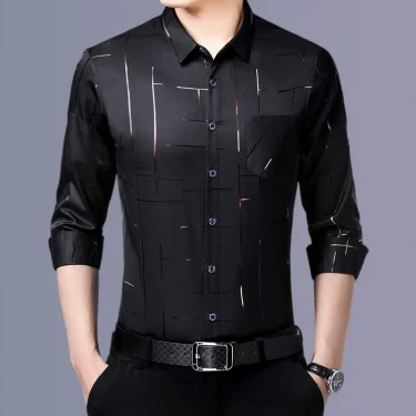 Men's Casual and Fashionable Long Sleeved Printed Shirt, Non Ironing and Wrinkle Resistant Business Top 4