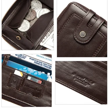 Men's genuine leather wallet, top layer, cowhide, short coin purse, zipper, vintage leather goods men's bag 2