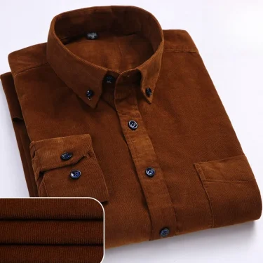 Plus Size S~6XL Corduroy Shirt Men Casual Long Sleeve Regular Fit Business Dress Shirts For Male Soft Leisur Comfortable Pocket 5