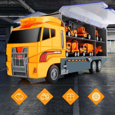 Big Construction Car with 6pcs Mini Cars Kids Toy Container Transporter Engineering Vehicle Fire Truck Racing Car Children Gifts 6