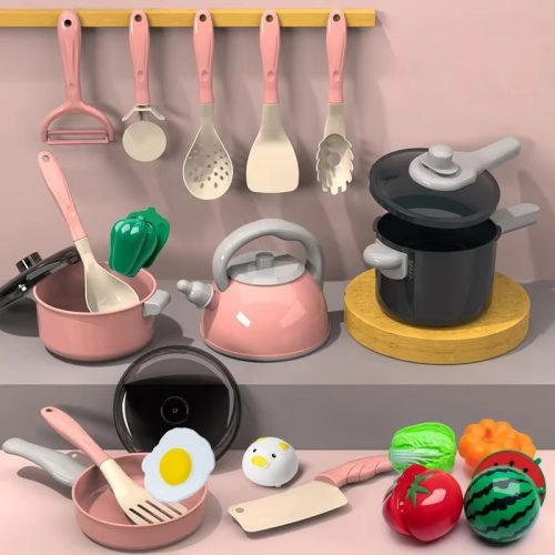 Cutting Fruit Vegetable Play Food Kitchen Toys Set with Cooking Toys Pretend Play Educational Toy for Toddler Children