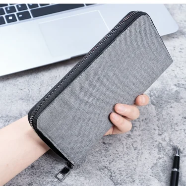 Men Long Wallet Large Capacity Multiple Card Slots Canvas Zippered Purse Business Handbag Card Holder Wallet Coin Bag 4