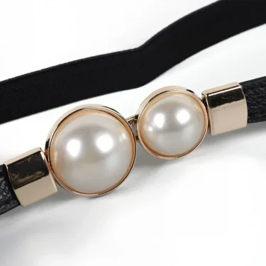 Elegant Double Pearls Buckle Elastic Women Belts Thin Straps Lady Girl Dress Skirt Decor Waistbands Trouser Dress Decoration 2