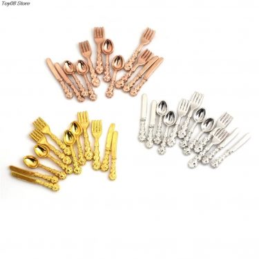 2/4/12Pcs/lot Fork Knife Soup Spoon Tableware Simulation Kitchen Food Furniture Toys 1:12 Dollhouse Miniature Accessories