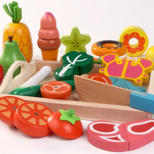 Simulation Kitchen Pretend Toy Wooden Classic Game Montessori Educational Toy For Children Kids Gift Cutting Fruit Vegetable Set 3
