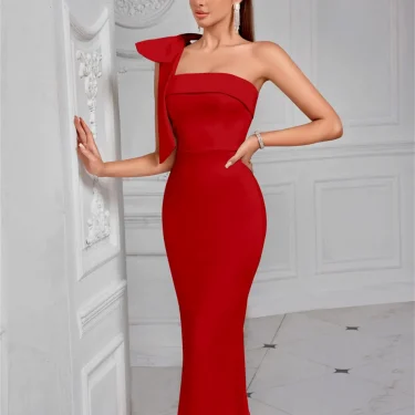 White Evening Dress Party Elegant One Shoulder Sexy Bow Mid-calf Length Celebrity Women Clothing Luxury Dresses Sleeveless Club 3