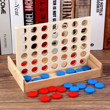 Wooden 4 In A Row Board Game 4 Connected Games for Travel Board Game Foldable Classic Family Fun Toy Christmas Gift 4