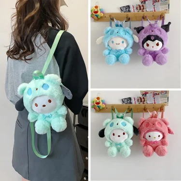 22Cm Kawaii Sanrio Plush Backpack Anime Kuromi Hello Kitty Cinnamoroll Plushie Bag Anime Cartoon Shoulder Backpacks Girl Gifts 1