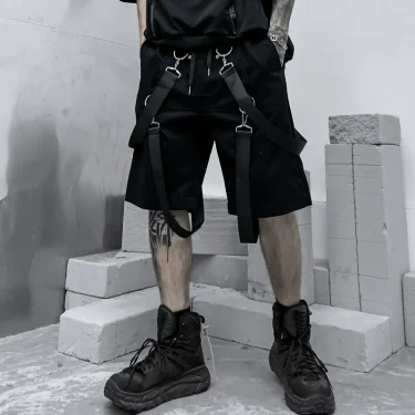 Men summer ribbons hip hop cargo shorts casual streetwear shorts mens harajuku punk short pants bermuda homme 3