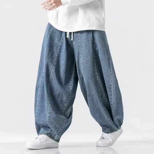 Men Casual Pants Japanese Styles Jeans Fashion Loose Mens Hip Hop Lantern Pants Streetwear Male Oversize Denim Wide Leg Trousers