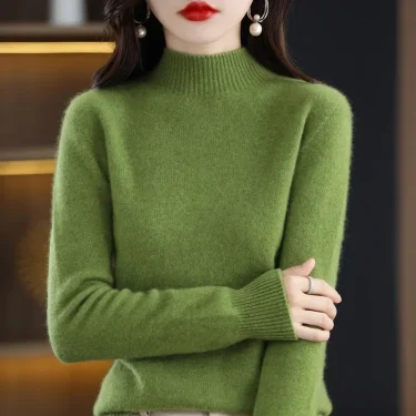 Autumn Winter Women Sweater Korean Fashion Warm Bottoming Shirts Half High Collar Basic Knitwear Solid Long Sleeve Pullovers 4