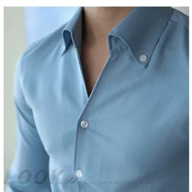 Men's Italian Collar Shirt, Wrinkle-free, Casual, Fashionable, Slim-fit with A Lapel Design, Branded Clothing, Youth, New 3
