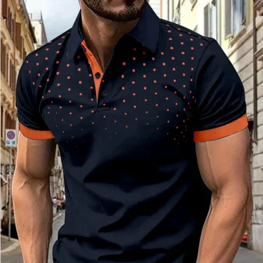 Men's 3D printed short sleeve and lapel short sleeve color matching fashion 1