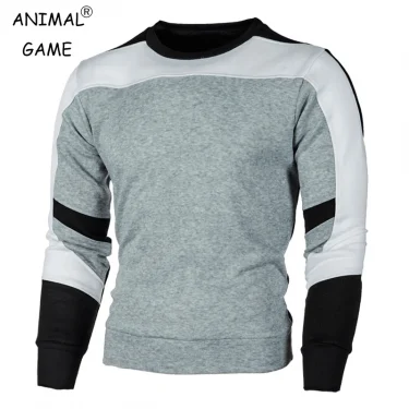 New Men's Casual Crewneck Sweatshirt Color Block Autum Spring Pullover Sweatshirts 1