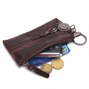 100% Genuine Leather Key Wallet Men Car Key Holder Zipper Keys Case Top Quality Male Man Housekeeper Keys Organizer 2