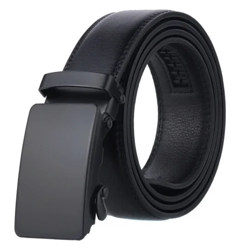 Men's Automatic Buckle Belt Slip Buckle Business Casual Leather Black Waist Belt 1