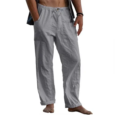 Men's Casual Trousers Home Pants 2023 New Man Cotton Linen Large Size white Straight trousers Solid Beach black Fitness Pants 5