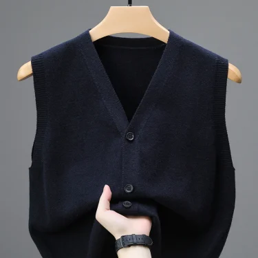 Sweaters Vests for Men Fashion Luxury Single Breasted Pullover Autumn Sleeveless Men Work Sweater Knitted Male Waistcoat Jumper 3