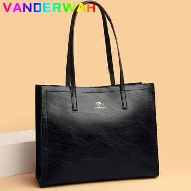 Vintage Large Capatity Tote Shoulder Bags Fashion Top-Handle Bags High Quality Pu Leather Bags Casual Letter Design Handbag 2