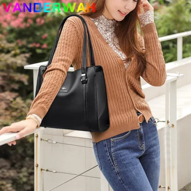 Genuine Soft Leather Handbags for Women Vintage Shoulder Tote Bag Luxury Designer Ladies Large Capacity Purse Bags Sac A Main 3