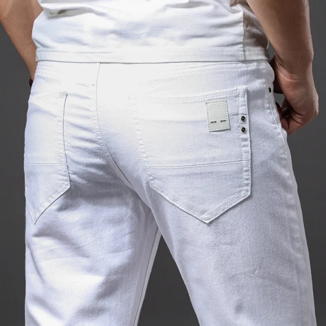 Men White Jeans Fashion Casual Classic Style Slim Fit Soft Trousers Male Brand Advanced Stretch Pants 2