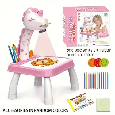Children's projection painting table, pony shape, graffiti drawing board, electric with music, wipeable drawing board, baby earl 2