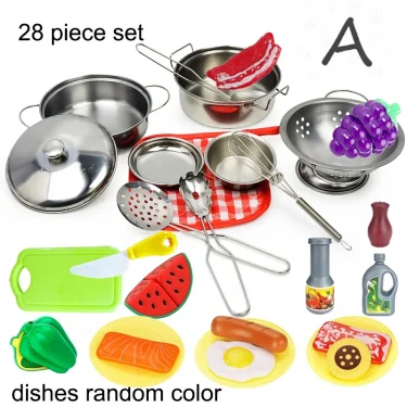28Pcs Pretend Play Kitchen Toys, Kitchen Playset Cooking Toys Set with Stainless Steel Cookware and Accessories for Kids 1