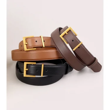 Women Luxury Brand Double Genuine Leather Belt, Casual Cowhide Suede Belts with Square Alloy Buckle for Jeans and Dresses 4