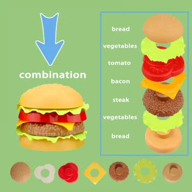Kids Simulation Food Kitchen Toy Pretend Play Cooking Toys Cookware Pot Hamburger Hot dog Fries Pizza Interactive Toys For Girls 3