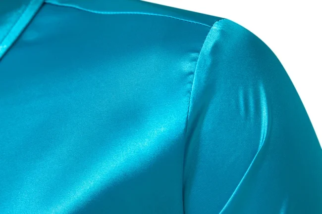 Luxury Shiny Blue Silk Satin Dress Shirts Men 70s Disco Party Prom Shirt Long Sleeve Casual Smooth Tuxedo Shirt Chemise Homme 3