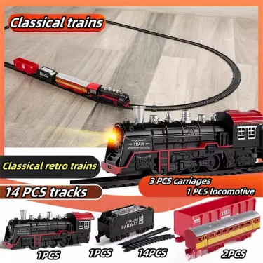 Electric Train Rail Car Simulation Retro Model Train High Speed Rail Toy Boy Set 6