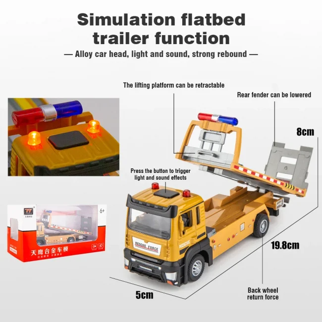 Alloy Truck Model 1/32 Diecast Flatbed Trailer Trucsk with Sound Light Moveble Engineering Car Tractor Toys for Boys Kids Gift 4