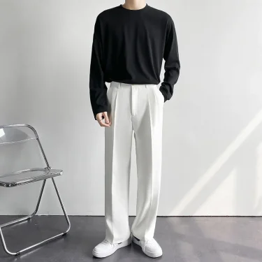 New Draped Straight Men Pants Fashion Business Korean Loose Casual White Black Gray Wide-leg Trousers Male Blazer Suit Pants 3