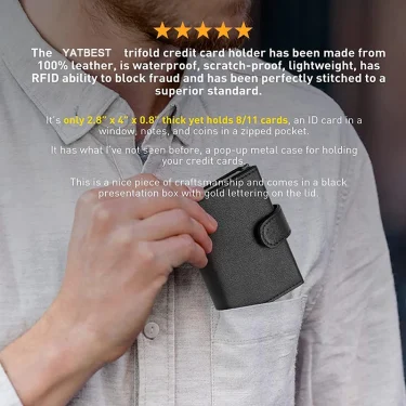Card Holder Wallet Slim Minimalist Pop Up Leather Men Wallets RFID Blocking Metal Bank Card Case with Coins Pocket 5