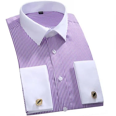 Classic French Cuff Men's Dress Shirt Long Sleeve Male Formal Wedding Party White Black Oversized Cufflink Shirts with Pocket 5