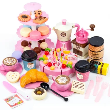Children Toy Food Tea Set Model Girl Simulation Kitchen Coffee Cake Pretend Play Cutting For Kids Play House Birthday Gifts 1