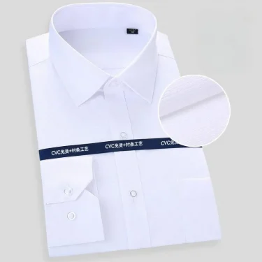High Quality Cotton Men Dress Long Sleeve Shirt New Solid Male Plus Size Regular Fit Stripe Business Shirt White Blue 1