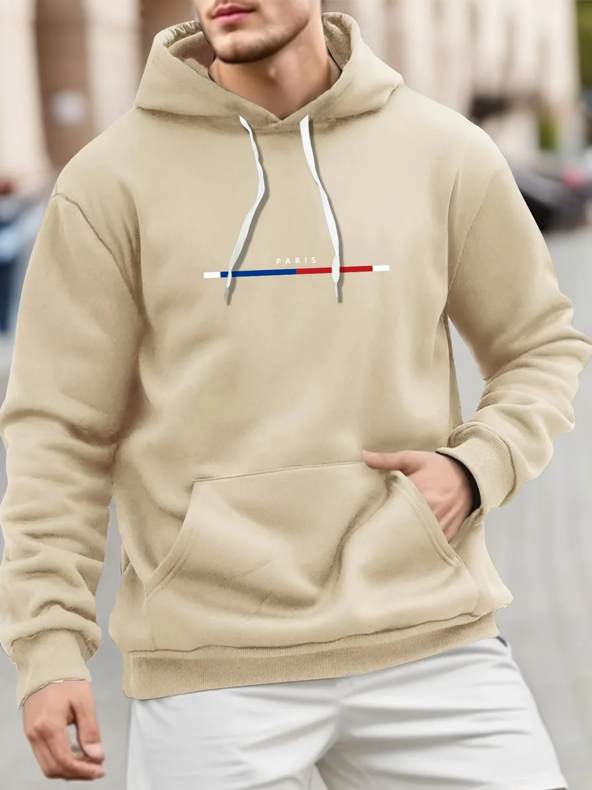 Men's autumn and winter casual fashion loose plus plus size Paris letter printed sports plus fleece hooded sweatshirt jacket 4