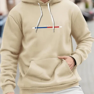 Men's autumn and winter casual fashion loose plus plus size Paris letter printed sports plus fleece hooded sweatshirt jacket 4