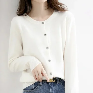 Cashmere Sweater Cardigan Women Single Breasted Long Sleeve Elegant Vintage Jumper Solid Wool Knitted Autumn Winter Outwear 3