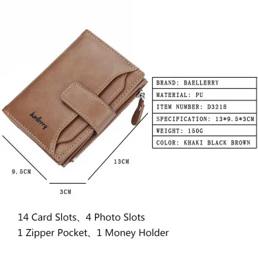 Baellerry Men Wallets Fashion Short Desigh Zipper Card Holder Men Leather Purse Solid Coin Pocket High Quality Male Purse 3