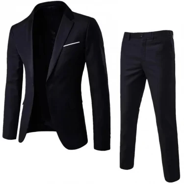 Wedding Set Vintage Men Solid Color Long Sleeve Lapel Slim Button Business Suit Men's Suit Groomsmen Regular Fit 2 Peice Set 2