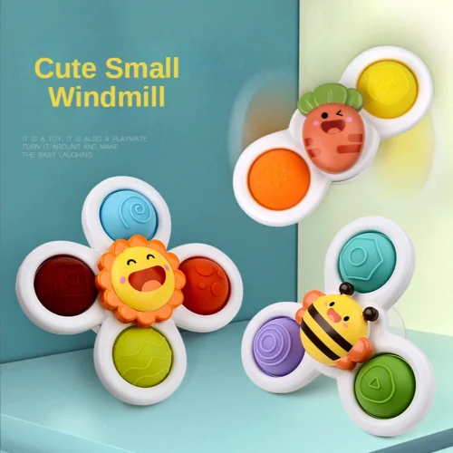 3pcs Child's Bathroom Bath Toys Fingertip Fun Spinning Top Cartoon Animal Rotating Sucker Bath Swim Fidget Toys Baby Rattle Gift 1