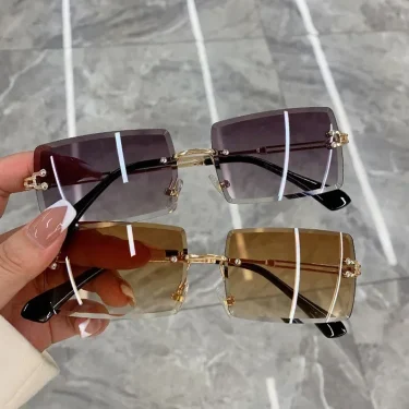 Vintage Fashion New Sunglasses Rimless Frameless Rectangle Shades Gradient UV400 Summer Traveling Sun Glasses for Women 4